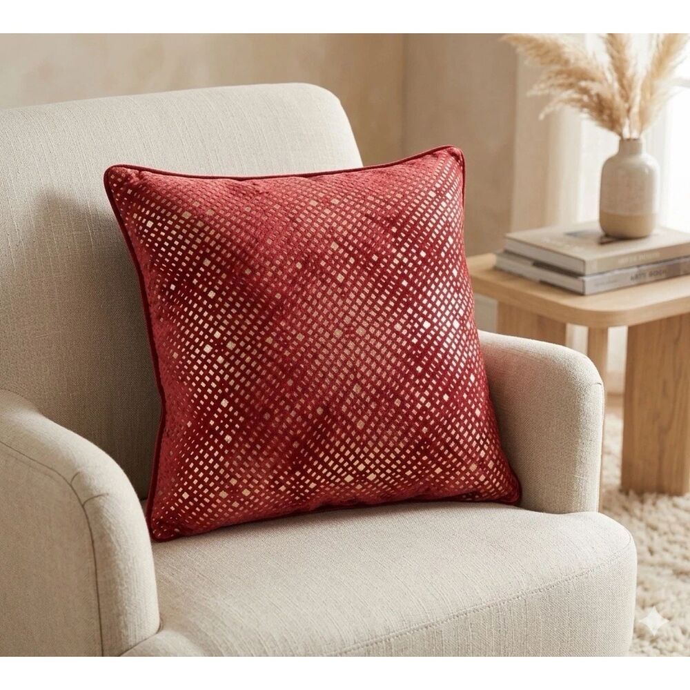 425 South Los Angeles Pillow Accent Throw Burgundy Red Geo Textured Velvet Luxe